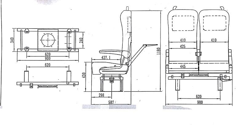 Railway carriage double fixed seat