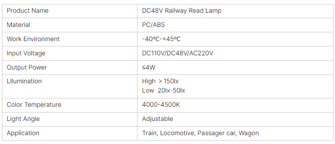 Hot Sale DC48V Railway Read Lamp Single Reading Light